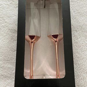 NWT LUXEHABITAT Champagne Flutes Rose Jewel Tone Box Set (2)